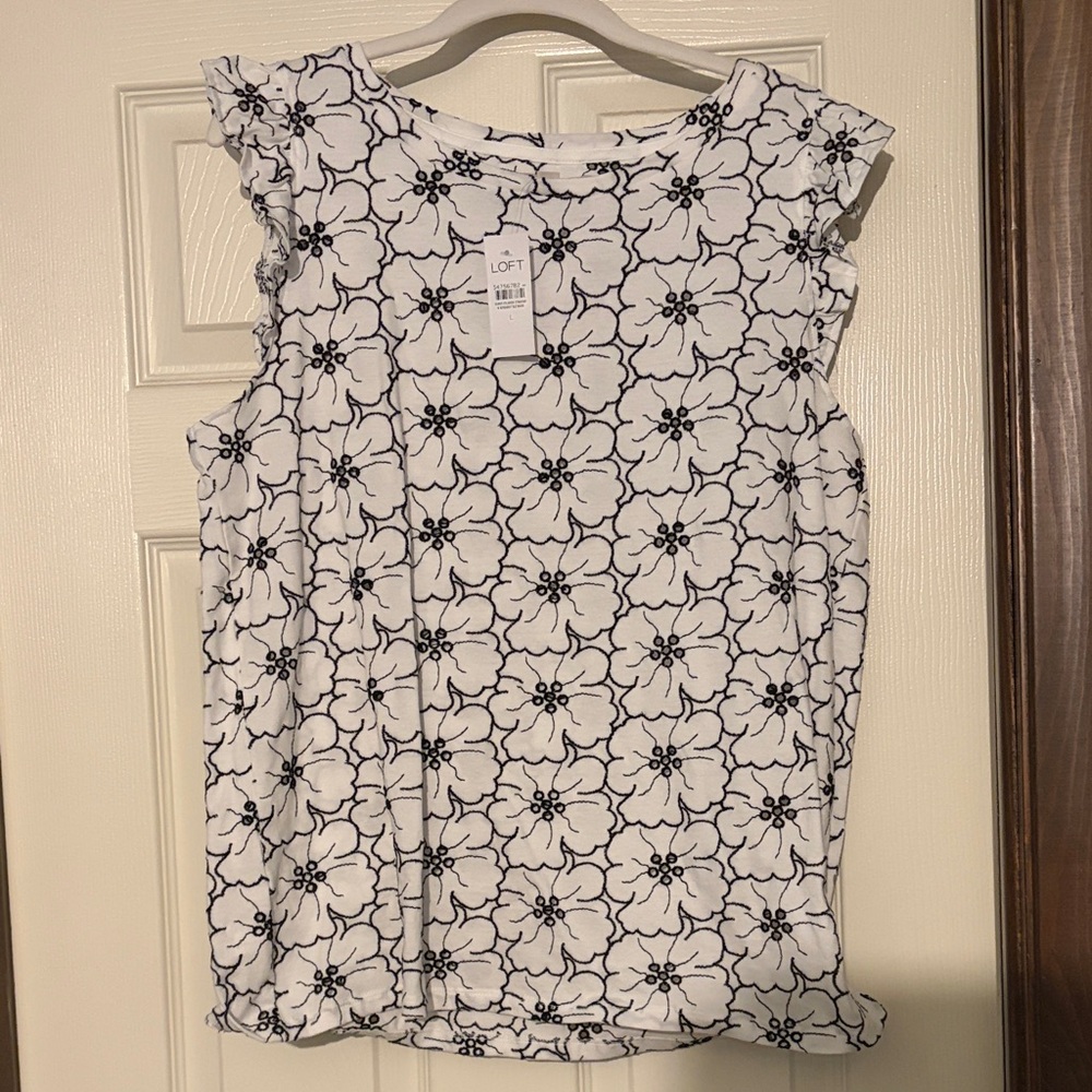 LOFT Black and White Floral Blouse